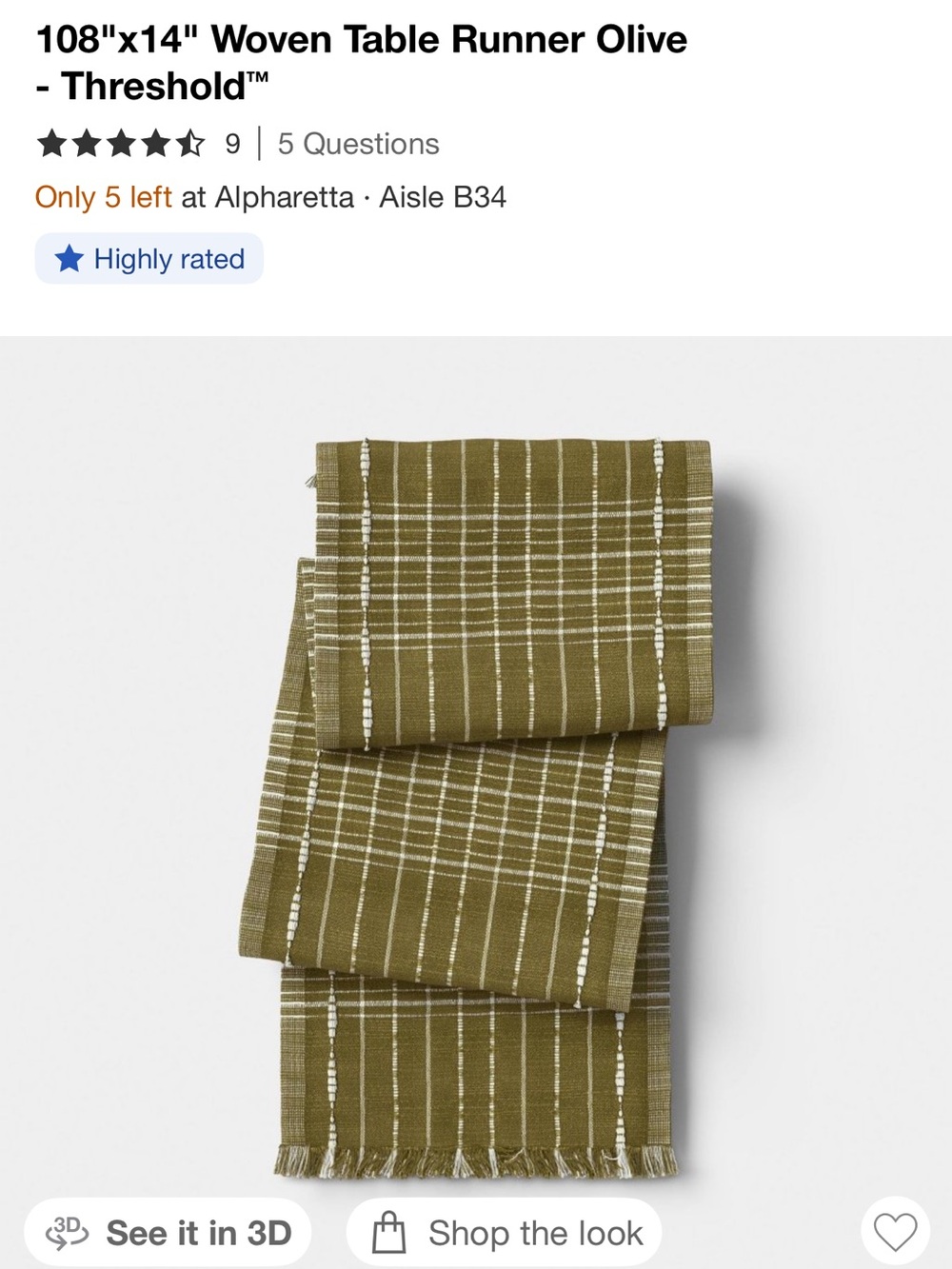 Threshold Olive and White Woven Table Runner